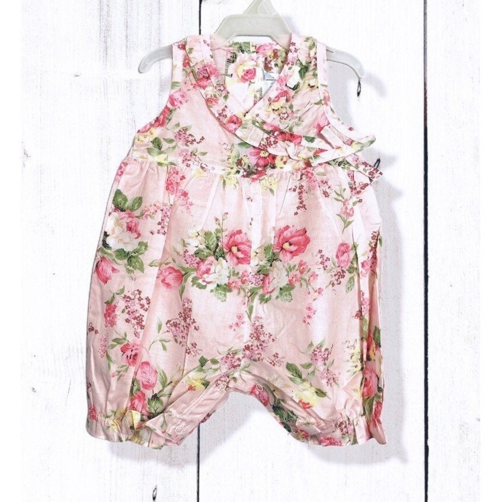 NWT 12 Month Floral Romper w Ruffles & Bows